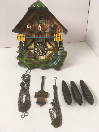 Vintage Cuckoo Clock West Germany E Schmeckenbecher Black Forest Saw Mill