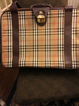 Burberry Vintage 24” Suitcase Al Leather Trim Made In England See Pictures
