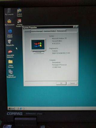 Compaq Armada 1700 Pentium Ii 30gb Hd 32mb Ram Windows 98 Se Vintage