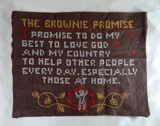 Vintage Girl Scouts Brownie Promise Cross Stitch (completed)