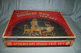 Vintage The Little American Maid Tea Set 3450 Boxed Set,  Akro Agate Co