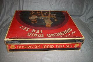 Vintage THE LITTLE AMERICAN MAID TEA SET 3450 BOXED SET,  AKRO AGATE CO 3