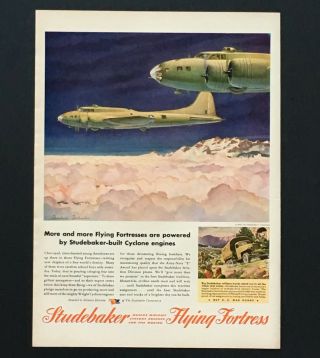 1943 Studebaker Advertisement Ww Ii Fortress Boeing Airplane Bomber Vtg Print Ad