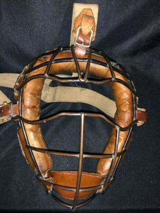 Early Old Antique 1915 GOLDSMITH Leather Steel Baseball Catchers Goggle Mask VTG 6
