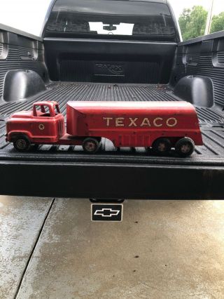 50s Vintage 24 " Texaco Gas Oil Red Tanker Truck Moline Pressed Steel Toy Buddy L