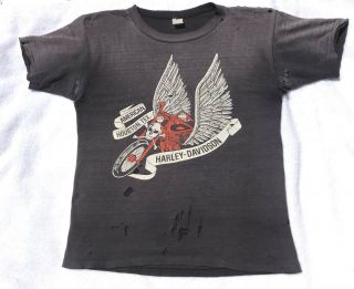 Vintage Harley Davidson Tee Shirt Skull & Wings American Harley Houston Texas