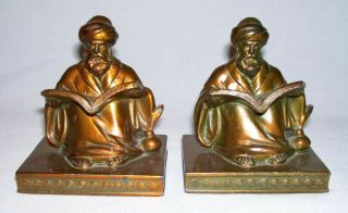 L.  V.  Aronson (ronson) Vintage Pair Bronzed Metal " Arab Scholar " Bookends (1923)