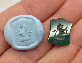 Antique Victorian Agate Intaglio Wax Seal - Depicting Lion Turret Sword - Fob - Ring
