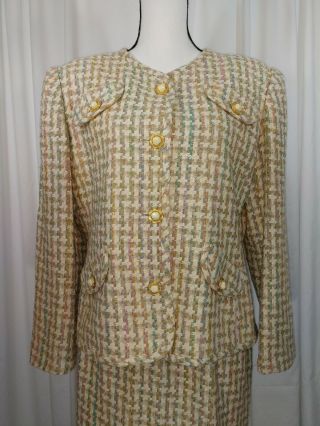 Vintage Leo Narducci Multi - color Woven Silk Skirt Suit Size 10 2