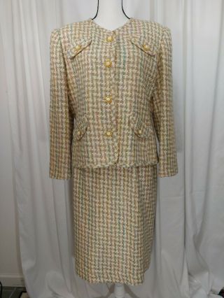 Vintage Leo Narducci Multi - color Woven Silk Skirt Suit Size 10 3