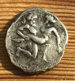 Ancient Greek Silver Coin: Drachm Thasos Satyr&nymph C.  411 - 371bc Rare Vf,  Bonus