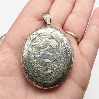 Antique Victorian Solid Silver Large Photo Locket Pendant For Necklace