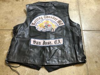 Vintage Rolling Thunder Mc Leather Motorcyle Vest Harley Davidson Biker Rocker