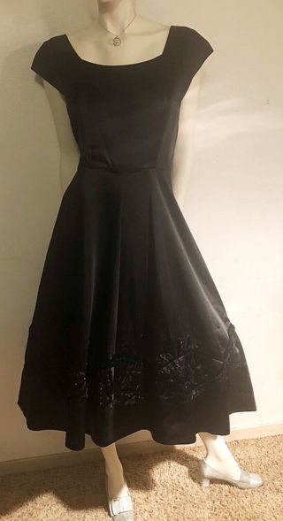 Vintage 1940’s Black Silk Beaded Dress Bergdorf Goodman /a.  Goodman Couture L/xl