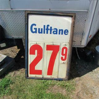 Rare Vintage Gulf Gasoline Gas Station Gulftane Metal Sign.  27.  9 Tenths