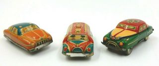 VINTAGE SET OF 3 TIN FRICTION TOY CARS FROM HAJI JAPAN GAS TRUCK & 2 TIN CARS 6