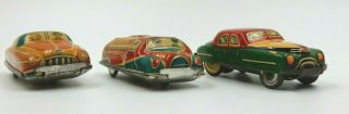 VINTAGE SET OF 3 TIN FRICTION TOY CARS FROM HAJI JAPAN GAS TRUCK & 2 TIN CARS 7