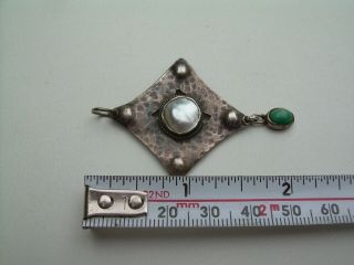 Antique Art Nouveau/Arts Crafts Hammered Silver Pearl & Turquoise Pendant. 7