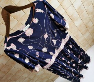Emilio Pucci 100 Silk Vintage Dress Navy Blue Made In Italy Size L