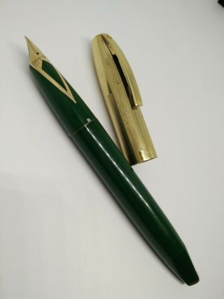 Vintage Sheaffer Pfm V Green Gold Filled Fountain Pen 14k Gold F Nib