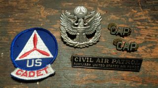 Wwii Vintage Cap Cadet Civil Air Patrol Patch Cap Badge & Uniform Pins Insignia