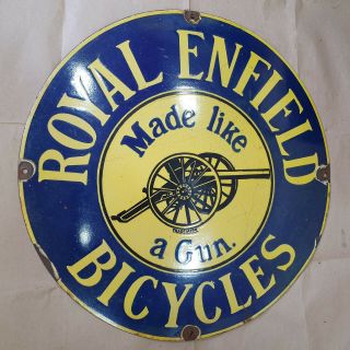ROYAL ENFIELD BICYCLES VINTAGE PORCELAIN SIGN 24 INCHES ROUND 3