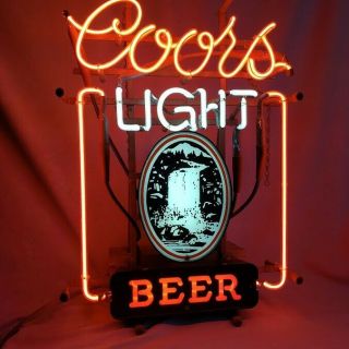 Vintage Coors Light Neon Beer Sign,  Rocky Mountain Falls Logo