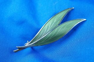 Thune Norway Sterling Silver Enamel Leaf Brooch