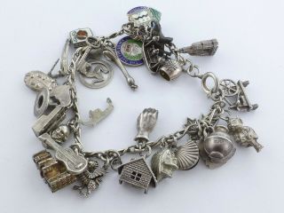 Vintage 925 Solid Sterling Silver Charm Bracelet With Charms 60g Bb2
