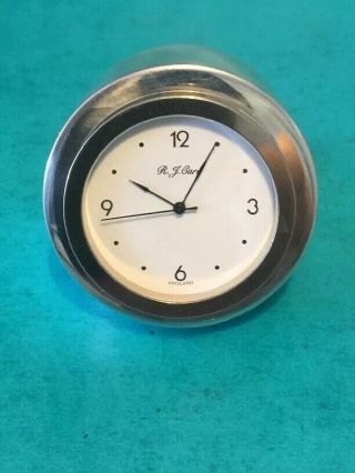 Solid Silver Round Desk Clock By R.  J.  Carr Of Sheffield Hallmarked.  A 658.