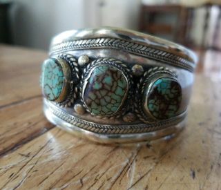 Vintage Old Pawn Turquoise Nugget Sterling Cuff Bracelet