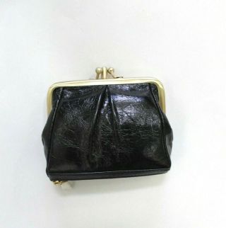 Hobo Vintage Look Minnie Leather French Wallet Coin Purse Kiss Lock Black