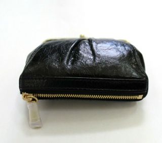 Hobo Vintage Look Minnie Leather French Wallet Coin Purse Kiss Lock Black 2