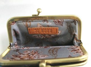 Hobo Vintage Look Minnie Leather French Wallet Coin Purse Kiss Lock Black 5