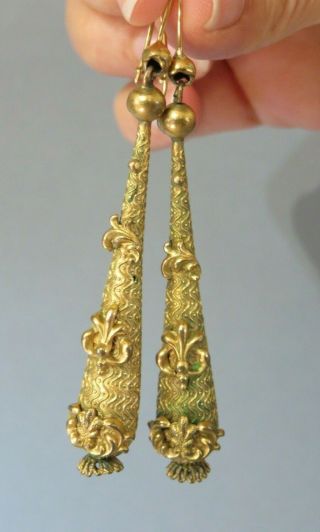 Antique Victorian Gold Coloured Metal Fancy Drop Earrings