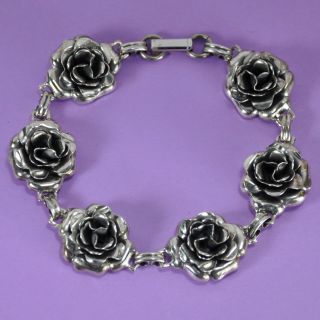 Vintage Danecraft 3d Rose Flower Sterling Silver Flower Bracelet 7.  5 " - - 565