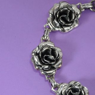 Vintage Danecraft 3D Rose Flower Sterling Silver Flower Bracelet 7.  5 