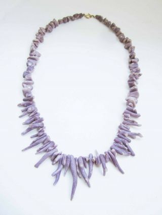 Scarce Vintage Finger Coral Necklace Purple Lavender Graduated 22 "