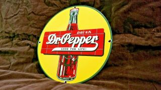 Vintage Dr Pepper Porcelain Gas Soda Beverage Drink Cola In Bottles Sign