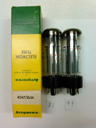 Vintage Matched Pair (2) Amperex Mullard El34 6ca7 Vacuum Tubes Xf4 Nos Britain