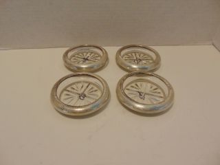 4 Vintage Crystal / Sterling Coasters F.  B.  Rogers Silver Co.  1883