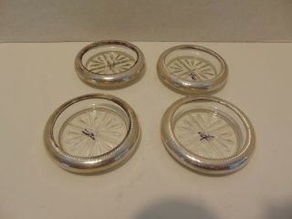 Vintage F.  B.  Rogers Silver Co.  1884.  - 4 Crystal & Sterling Coasters