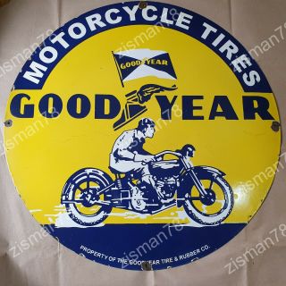 GOODYEAR MOTOR CYCLE TIRES VINTAGE PORCELAIN SIGN 30 INCHES ROUND 2