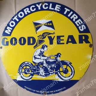 GOODYEAR MOTOR CYCLE TIRES VINTAGE PORCELAIN SIGN 30 INCHES ROUND 3