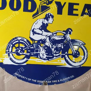 GOODYEAR MOTOR CYCLE TIRES VINTAGE PORCELAIN SIGN 30 INCHES ROUND 4