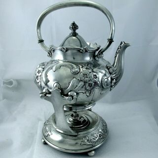 1865 Aesthetic Repousse Heavy Ornate Wilcox Silver Quadruple Xl Tilting Teapot