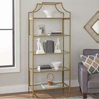 Etagere Bookcase 5 Tier Gold Finish Home Office Furniture Five Open Shelves
