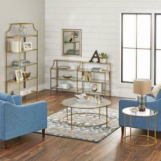 ETAGERE BOOKCASE 5 Tier Gold Finish Home Office Furniture Five Open Shelves 2