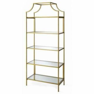 ETAGERE BOOKCASE 5 Tier Gold Finish Home Office Furniture Five Open Shelves 3
