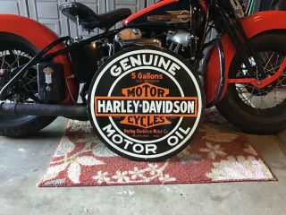 Vintage Porcelain Harley - Davidson Motor Oil 24” Knucklehead Panhead